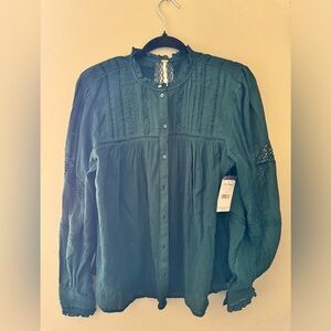 Free People Button Up Crochet Detail Blouse - NWT!